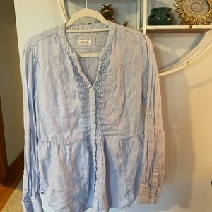 Malvin Hamburg Women's Large L Blue Linen Long Sleeve Tunic Long Sleeve Shirt